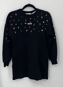 MSGM Girl Black Cotton Logo Print Multi-Color Rhinestone Sweatshirt Dress sz 10y - Picture 1 of 4