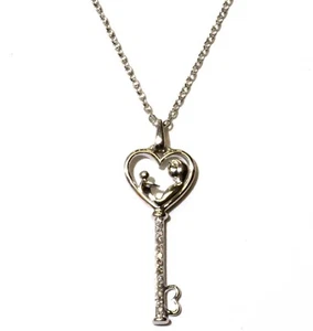 Collar colgante de plata de ley 925 de 0,03 quilates con llave de diamante madre hijo 2,5 g 18" - Imagen 1 de 7