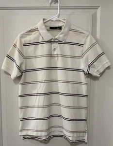 Mens Vintage Tasso Elba Golf Polo Shirt Ivory Black Tan Striped S - Picture 1 of 15