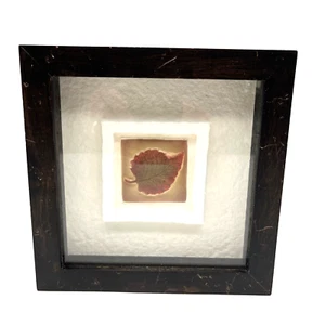 Vintage Embossed Red Fall Birch Leaf Wood Framed Wall Art 7 x 7 Thailand - Picture 1 of 10
