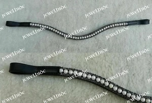 Cinta para cejas de cuero negro de cristal y perla de 3 filas para tachuela de brida de caballo en 4 tamaños - Imagen 1 de 2