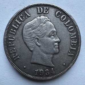 1934 COLOMBIA 50 CENTAVOS KM# 274 .900 SILVER COIN ABOUT UNCIRCULATED - Bild 1 von 2