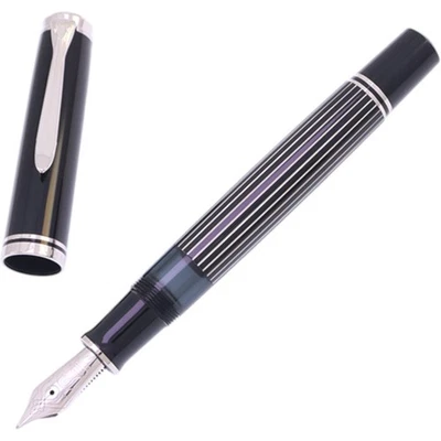 Caneta-tinteiro Pelikan Souveran M815 listra de metal 18C nova na caixa 2018 - Imagem 1 de 4