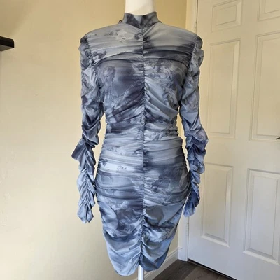 Forever 21 Long Sleeve Mock Neck Ruched Bodycon Midi Dress Sz L Angel Print NWT - Image 1 of 4