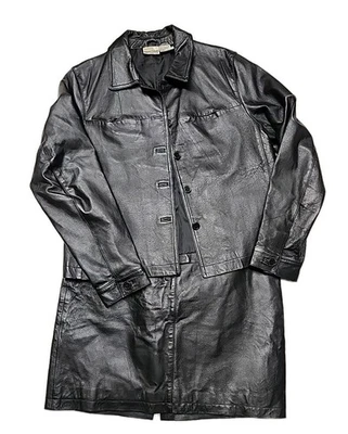 ☆ Newport News Estilo Fácil Para Mujer Conjunto de 2 Piezas de Cuero Chaqueta y Falda Talla 14 Negro Foto 1 de 4