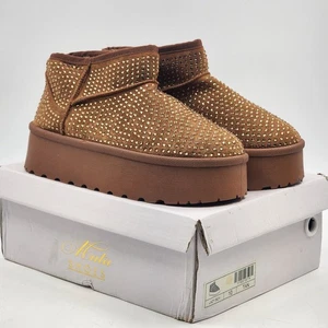 Mata Shoes Tan Lazy Boy Boots Size 10 Faux Fur Lined Blinged Design New China - Picture 1 of 11