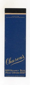 Chasen's Restaurant Los Angeles CA Unused Midget Front Strike Matchbook Cover - Picture 1 of 1