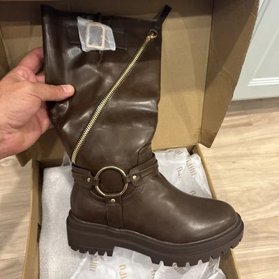 IDIFU Women Combat Boots Low Heel Round Toe Side Zipper Cowgirl , Brown 6 1/2 - Image 1 of 4