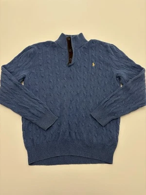 Polo Ralph Lauren Suéter Para Hombres Azul Tussah Seda 1/4 Cremallera Cable Pullover XL DE COLECCIÓN Foto 1 de 4
