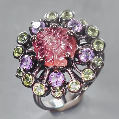 Handmade 4 ct+ Natural Tourmaline Ring 925 Sterling Silver Size 8 /R441281 - Image 1 of 4