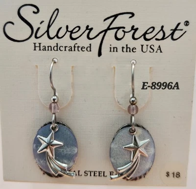 Silver Forest Surgical Steel Wire Two Tone Blue Shooting Star Earrings E8996A - Image 1 of 4