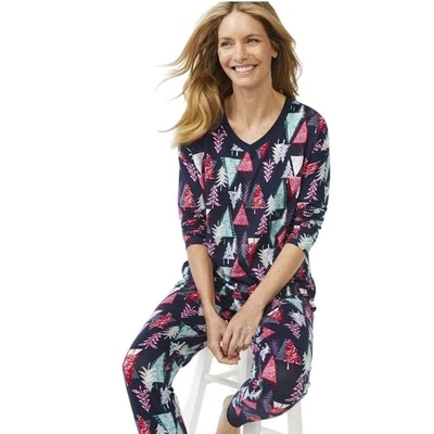 Conjunto de pijama para mujer JOYSUPUN L 12-14 manga larga pantalones estampado de árboles azul marino múltiple Foto 1 de 4
