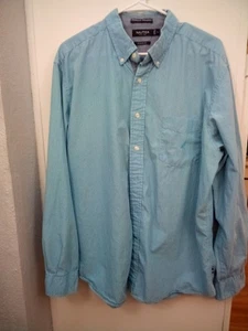 Nautica Mens XL Long Sleeve Button Down Dress Shirt Blue Gray Pin Stripe Cotton - Picture 1 of 7