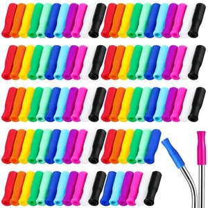 100 Pcs Silicone Straw Tip Multicolored Straw Tip Cover Reusable Silicone Cov... - Picture 1 of 7