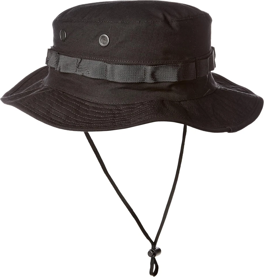 TRU-SPEC Cotton Ripstop Military Boonie Black With Loops Size 7-1/2 3205005