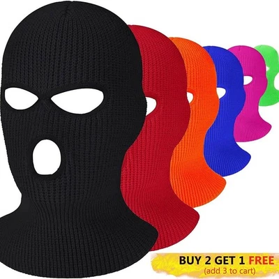 3 Hole Full Face Mask Ski Mask Winter Balaclava Cap Outdoor Beanie Tactical Hat - Image 1 of 4
