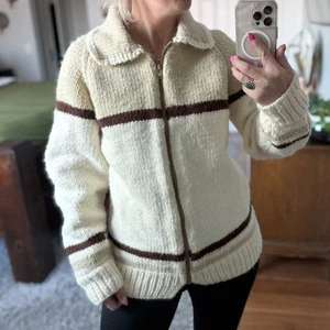Vintage | Unisex 60er Pullover Cowichan Full Zip Cardigan Wolle Strick Jacke Ivory - Bild 1 von 8