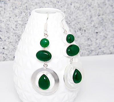 Damen-Ohrringe aufreizende Ohrringe filled Sterling Silber 925 Edelstein Smaragd - Bild 1 von 2