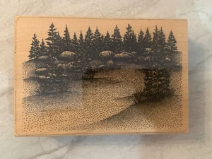 Stampscapes Meadow Lg 057G Rocks Trees Forest Scene Wood Mounted Rubber Stamp - Picture 1 of 4