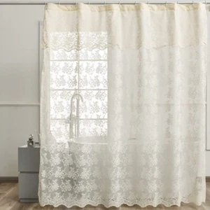 Ivory Lace Shabby Chic Shower Curtain Attached Valance Farmhouse Style 72x72 ... - Picture 1 of 9