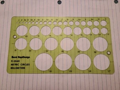 Berol RapiDesign R-2040 Metric Circles Millimeters Template Drafting  - Image 1 of 2