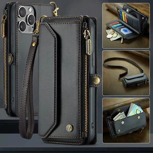 Leather Case For iPhone 16 Pro 15 14 13 12 11 SE 7 8 XR Flip Card Wallet Cover - Picture 1 of 30