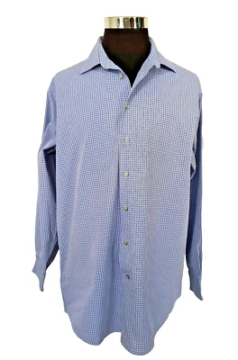 Calvin Klein Shirt Men's Size 17.5 36/37 Tall Blue White Checks Button Front - Image 1 of 4