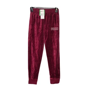 Kids Puma Burgundy Velveteen Jogger Pants M 8-10 New - Picture 1 of 4