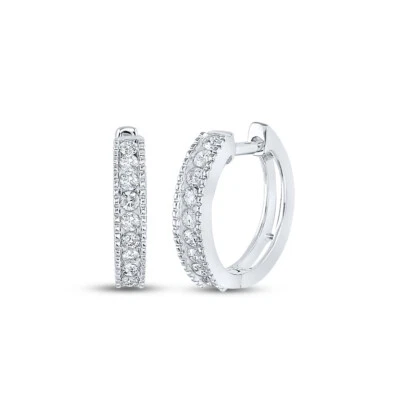 Macey Worldwide Jewelry 14K White Gold Diamond Hoop Earrings 1/4 CT - Image 1 of 2