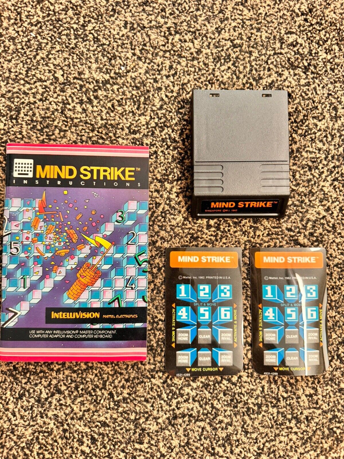 Intellivision Mind Strike Complete Manual Overlays and Cartridge 1982 Mattel