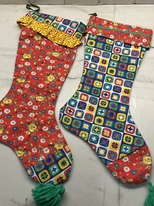 2 VTG Christmas Stockings Swedish Yellow Blue Red Green Sweden Brier Patch READ - Picture 1 of 24