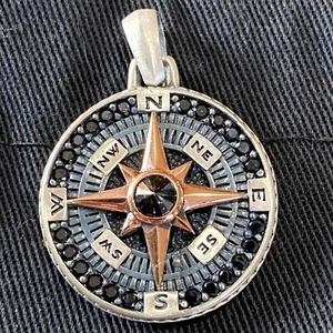 RARE Ottasilver 925 Sterling Black Zircon Two Toned COMPASS Otta Pendant Charm - Picture 1 of 7
