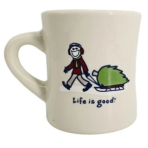 Life Is Good "Jake pulling Christmas Tree on a Sled" Christmas Mug 8oz - Picture 1 of 7