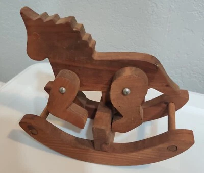 Rustic Primitive Mini Wooden Rocking Horse With Movable Joints Childhood Decor - Image 1 of 4
