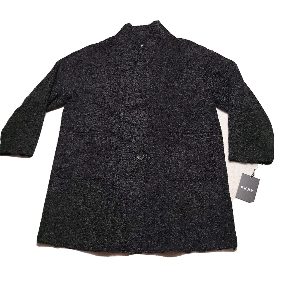 DKNY Womens Faux-Fur-Trim Zip Hooded Puffer Coat Small Black Extra Large