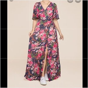 Bytimo Maxikleid Blumen Wickeloptik Größe M Neu mit Etikett - Bild 1 von 12