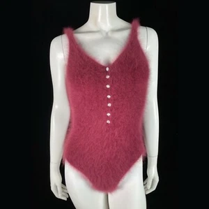 100% Angora Fuzzy Hand knit NWT Plum Body Suit Lingerie Sweater Size S/M - Picture 1 of 10