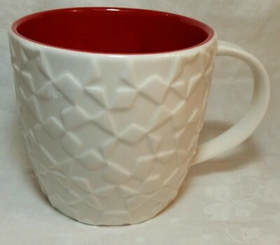 Starbucks Bone China Embossed MUG Stars White Red Coffee 14 oz  Geometric 2011 - Image 1 of 4