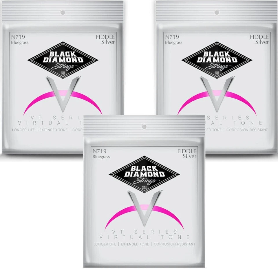 Black Diamond Fiddle Violin Strings 3 Sets N719 Silver Plated Wound - Image 1 of 4