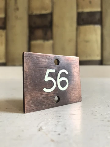 Early 20th Century Small Copper/Bronze Enamel House door number 56 Plate Sign Cover
