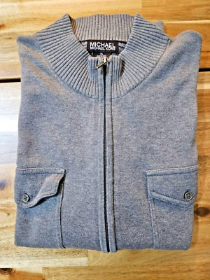 MICHAEL KORS Hombres Talla XL Cremallera Completa Cárdigan Suéter Tejido Gris Algodón Diseñador Foto 1 de 4