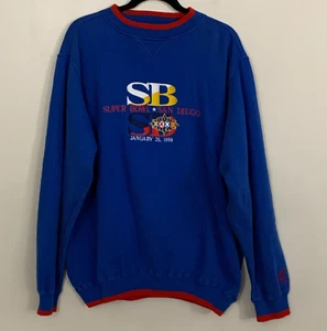 Vintage Large Super Bowl XXXII Sweatshirt Herren blau 1998 Logo Leichtathletik Bronco E1 - Bild 1 von 10