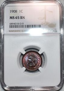 NGC MS-65 BN 1908 Indian Head Cent, Beautifully Toned Gem!