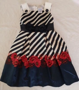 Nanette Kids Blue White Striped Red Floral Dress Sailor Nautical Girls Size 5 - Picture 1 of 9