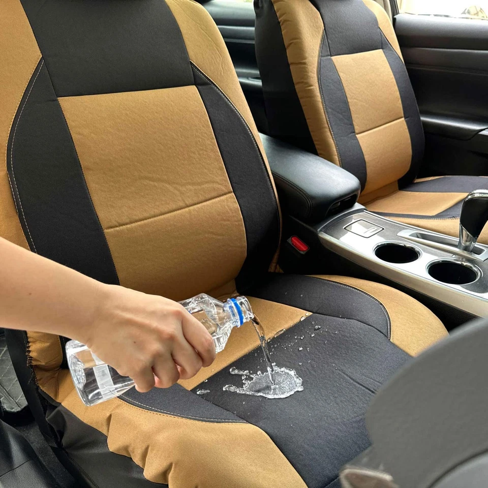 Fundas de asiento de coche delanteras marrón y negro de lona impermeable para Hyundai Grand i10 Foto 1 de 4