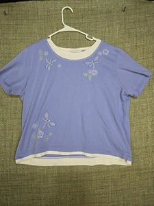Alfred Dunner Damen Top Petite PXL Blau Weiß Kurzarm Rundhals - Bild 1 von 9