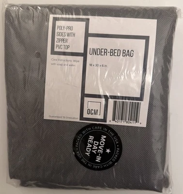 OCM Grey Under-Bed Bag 18" x 30" x 6" - Poly-Pro Sides With Zipper PVC Top - NIB - Image 1 of 2
