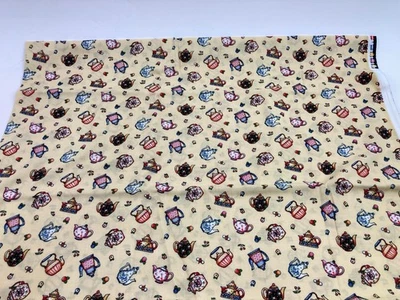 Mary Engelbreit Small Teapots & Flowers on Light Yellow Fabric 1+yd - Image 1 of 4