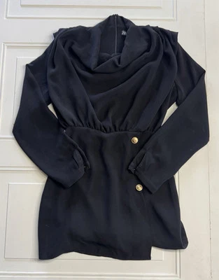 Vestido Mono Zara Mameluco Negro Manga Larga XS Cuello Inundado Detalle Botones Foto 1 de 4