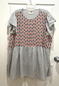 SAVANNA JANE Embroidered Top Womens 3X Flutter Sleeve Striped Boho Peplum - Picture 1 of 7